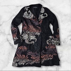 Peruvian Connection Talia Coat Alpaca Pima Cardigan Sweater Jacquard pattern M